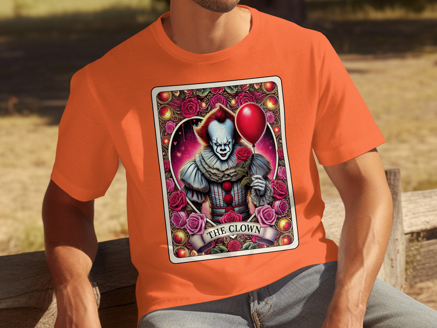 Creepy Clown with Balloon Graphic Tee Shirt