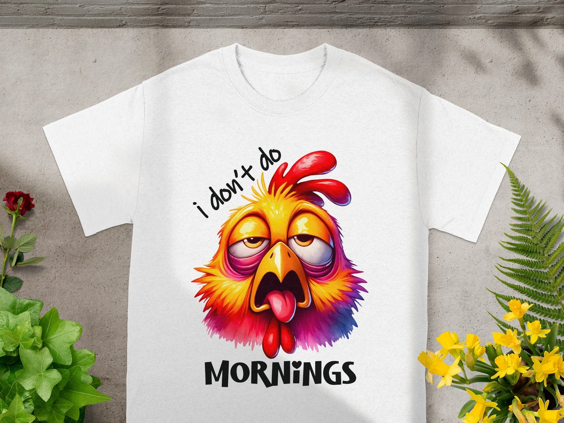 I Don't Do Mornings Funny and Colorful Rooster Shirt
