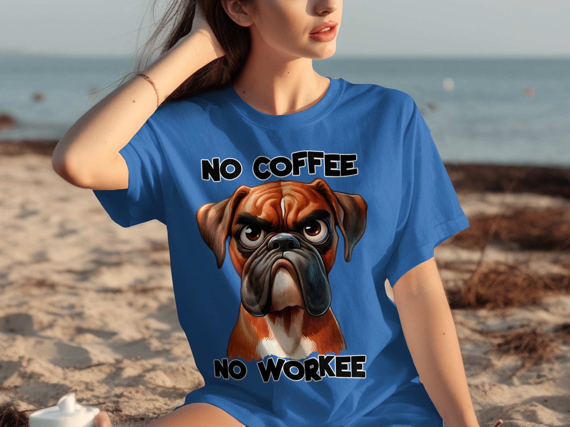 No Coffee No Workee Funny Dog Graphic T-Shirt
