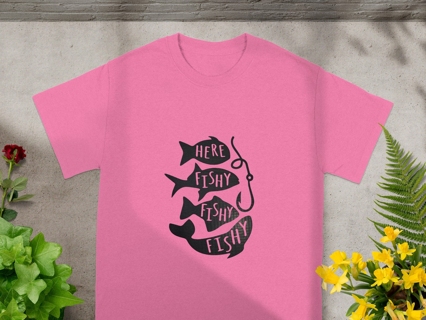 Pink T-Shirt with Here Fishy Fishy Fishy Design