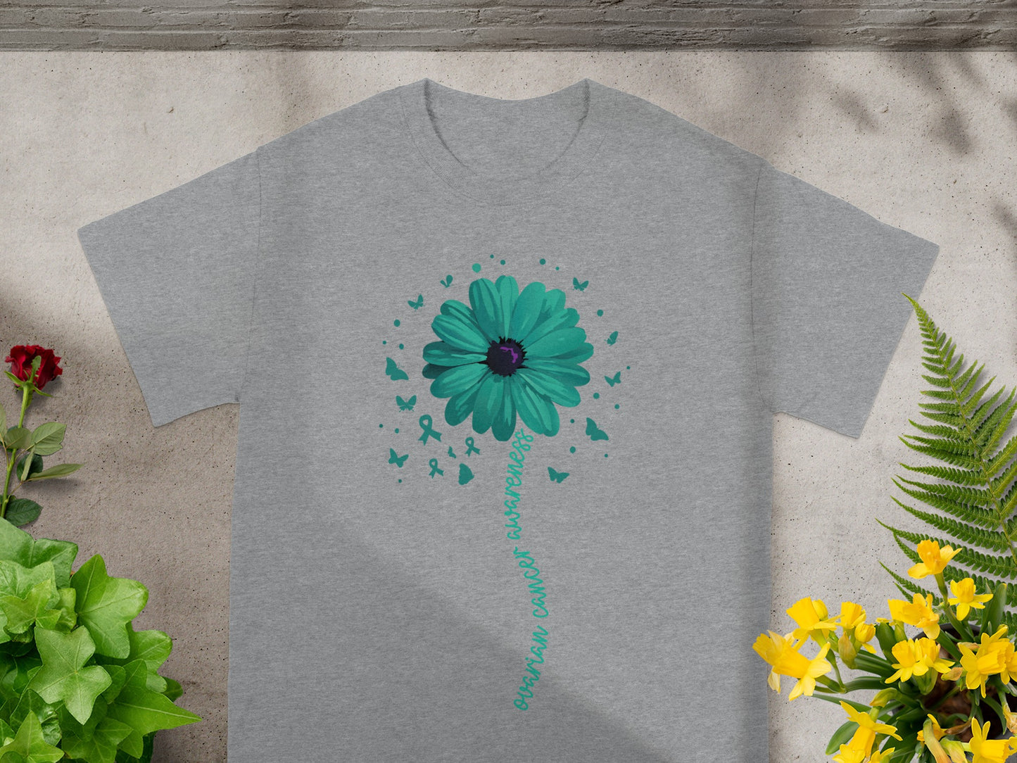Teal Daisy Ovarian Cancer Awareness T-shirt