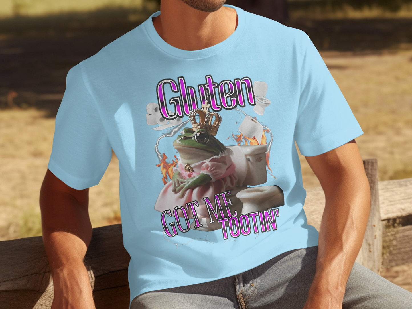 Gluten Got Me Tootin' Funny Frog T-shirt with Crown